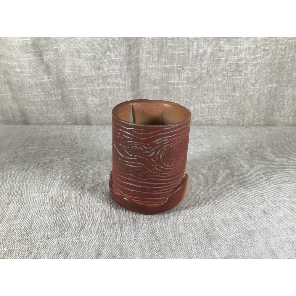 Studio Pottery Vase Good Vintage Faux Bois Wood Grain Textured Brown Ceramic